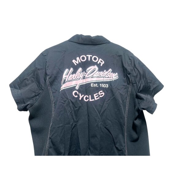 Harley Davidson Moto Full Zip Top Women 2W Black Pink Bow Logo Biker Fitted Punk - Picture 8 of 12